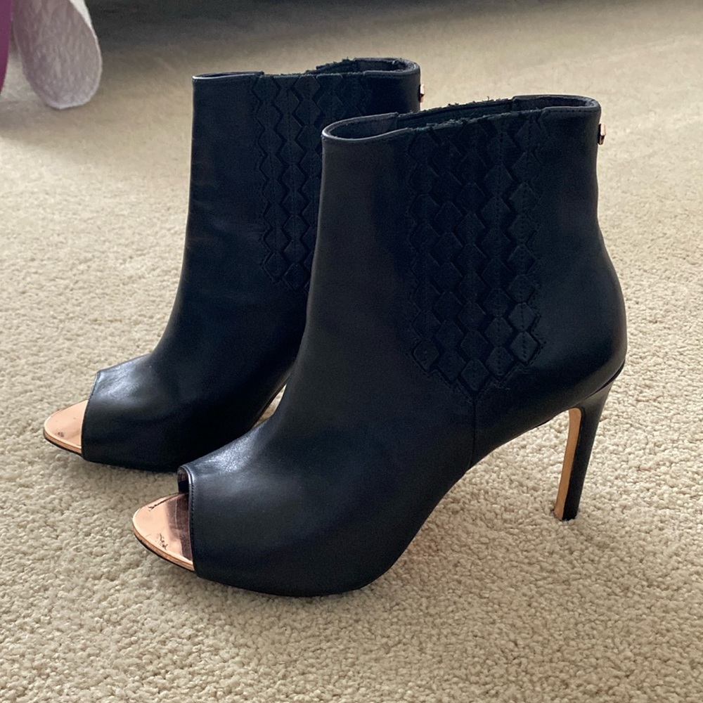 Ted Baker Leather Heeled Peep-Toe Booties